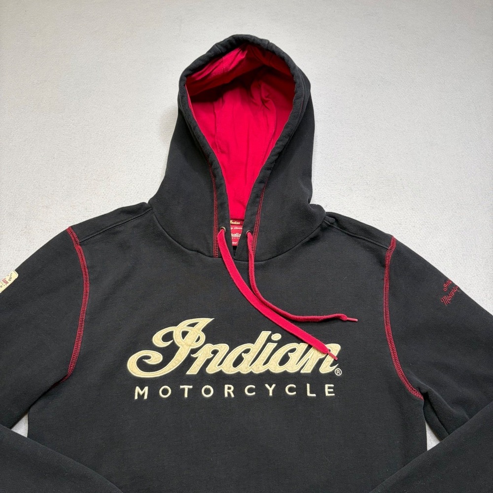 Indian Motorcycle Hoodie Men Small Black Red Pullover Embroidered Logo Biker - Picture 3 of 11
